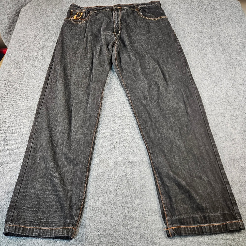 Evolution In Design Mens Baggy Jeans Black Orange Contrast Stitch Y2K